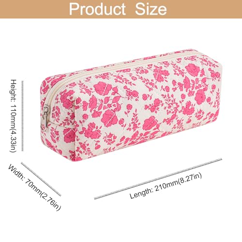 Cute Floral Cotton Makeup Brush Cosmetic Bag for Women, Travel Quilted Zipper Make Up Bag, Flowers Toiletry Organizer Case Kawaii Makeup Cosmetic Travel Cloth Pouch (Pink+Big Red Floral) - color: Two Pack: (Pink+Big Red Floral)