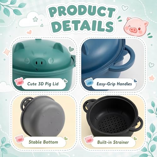4 Sets 45oz Cute Pig Ramen Bowl Set Microwavable Cooker, Dark Colors - color: Dark Colors