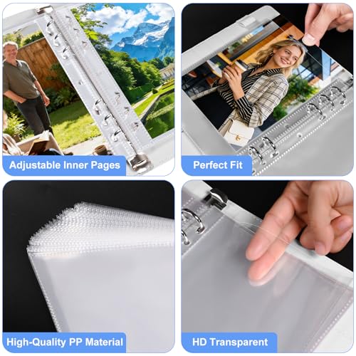 A5 PU Leather Photo Album with 60 Pockets, 5x7 Top Loading Double-Sided Sleeves, Adjustable 6 Ring Binder for Photos, Scrapbook & Keepsakes, White - color: White