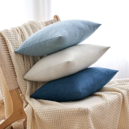 MIULEE Pack of 2 Linen Textured Pillow Covers, 18x18 Inch Light Blue - color: Light Blue, size: 18" x 18" (Pack of 2)