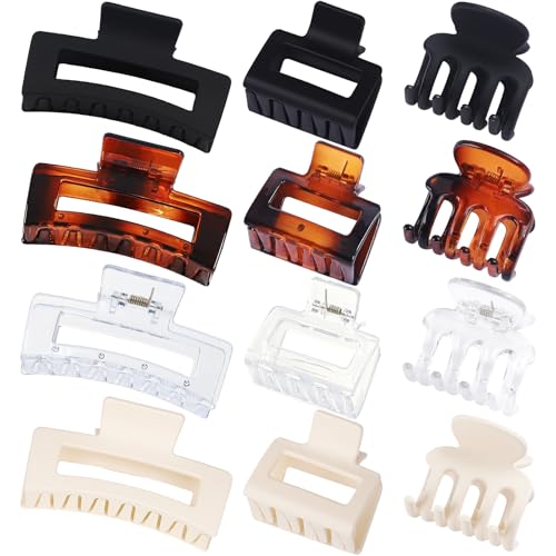 SMKSL 12 Pcs Hair Claw Clips for Women & Girls 3 Styles Hair Accessories - color: Transparent