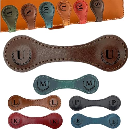 Personalized Magnetic Leather Bookmark, 26 Letters Book Mark Customized Initial Book Hoder Markers Cute Accessories Meaningful Gift for Wonmen Teachers, Book Lovers (U, Dark Brown) - color: Dark Brown, size: U