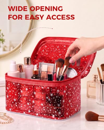 Star Clear Makeup Bag, Waterproof Travel Cosmetic Bag Toiletry bag,Red - color: Red