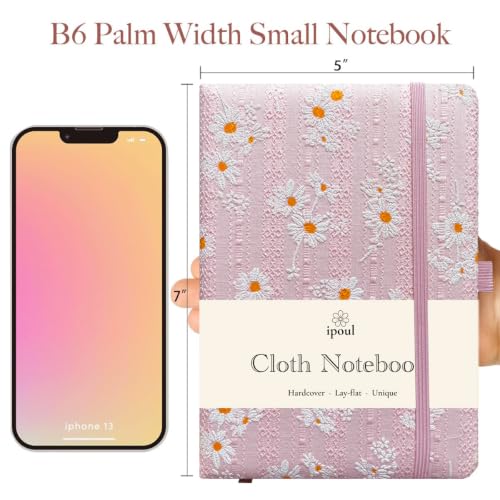 Pink College Ruled Notebook, Girls Journal, Small Notebooks 5x7, B6, Diary for Girls, Daisy Flower Cloth Cover, Journal for Women, School Supplies - color: B6-Cute Daisy Pink