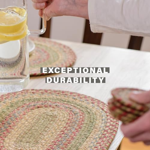 Homespice Azalea Jute Braided Placemats, Oval 13x19 Set of 4 - color: Azalea