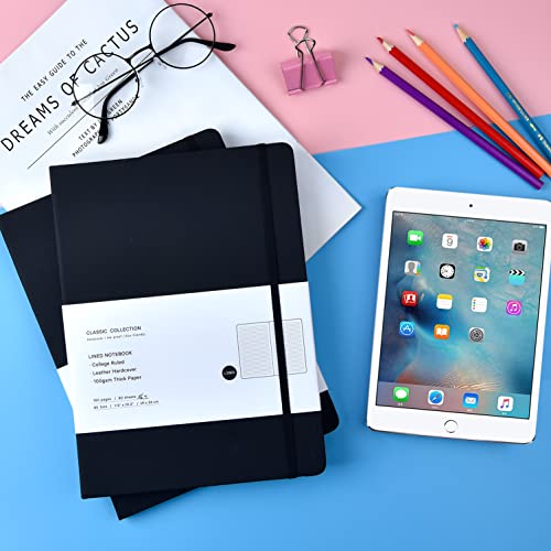 Coopay 2 Pack B5 Journal Notebooks Classic College Ruled Notebooks Hardcover Lined Journals for Office Home School Business Writing Note Taking, 10.2 x 7.5 inch, 100GSM Thick Paper, 160 Pages (Black) - color: Black