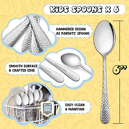 E-far Stainless Steel Kids Spoons, 6PCS for Toddler Preschooler Children - size: Spoon x 6, style: Hammered