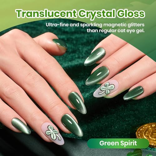 Beetles Green Spirit Cat Eye Gel Nail Polish Set, 6 Colors Glitter Green - color: A - Cat Eye | Green Spirit
