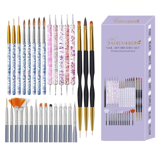 31PCS Nail Art Brush Set, Liner, Dotting, Fan & Flat Brushes - color: Gray