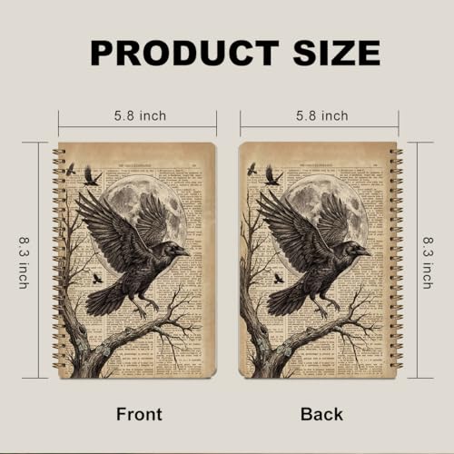 2 Pcs Vintage Crow A5 Spiral Notebook Journal Dark Crow Gifts for Women Men - color: Multicolour 0170