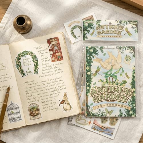 30 Sheets Japanese Sticker Book - Vintage Ornate, Nature & Architecture Die-Cut Decals for Stress-Relief Journaling, Scrapbooking, Bullet Journals & Mindful Crafting - color: Green Extravagance