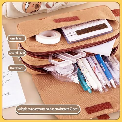 Capybara Pencil Case, Large Kawaii Pen Pouch for School and Office - style: Handle Capybara
