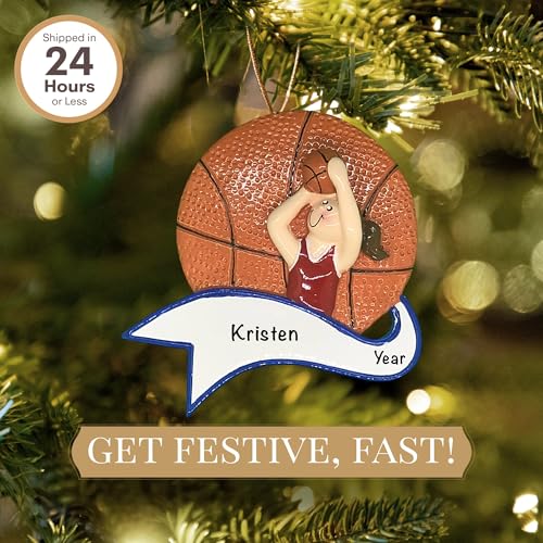 Personalized Basketball Ornament 2026 for Girls, Shooting Hoops - color: Basketball - Girl