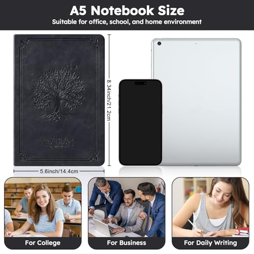 FOCUS DAY Lined Journal Notebook, A5 size (5.7'' X 8.4''), 320 Pages 100GSM Thick Paper, Leather Hardcover, for Women Men, Writing, Note Taking, Personal Diary, Travel Journal - color: 12.black, size: A5