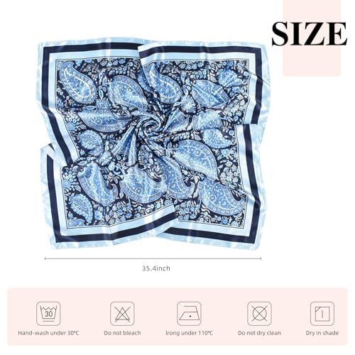 35 Inches Silk Head Scarf-Satin Hair Scarves Silk Bandana Scarf Headscarf for Women's Fashion Scarves - color: Blue-large Cashews
