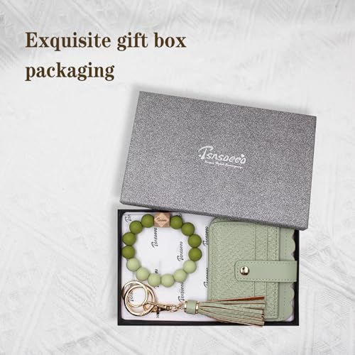 Keychain Wallet Wristlet Small Credit Card Holder Bracelet Key Chain Purse Bangle Tassel Beads Key Rings for Women - color: 03-rfid Light Grey