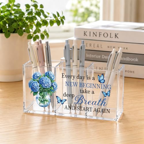 Every Day Is a New Beginning Acrylic Pen Holder 3 Compartments - color: Transparent044