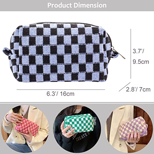 Checkered Makeup Bag for Purse, Small Travel Cosmetic Pouch,Blue Black - color: Blue Black