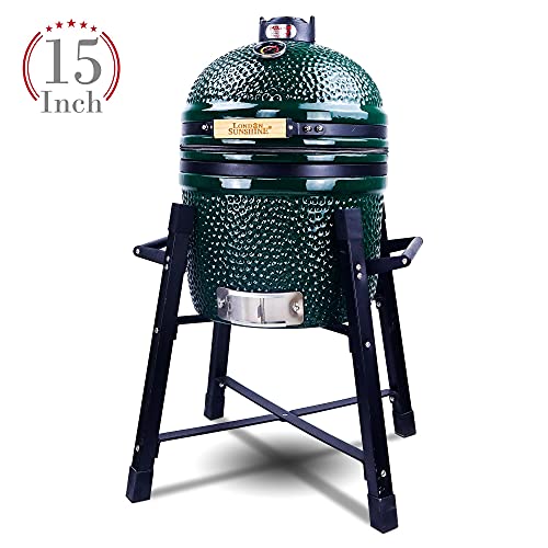 London Sunshine 15" Ceramic Kamado Charcoal BBQ Grill and Smoker, Green - color: Green