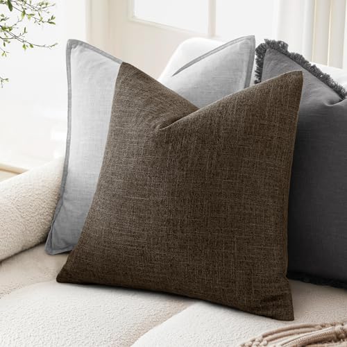 MIULEE Pack of 2 Linen Textured Pillow Covers, 18x18 Inch Dark Brown - color: Dark Brown, size: 18" x 18" (Pack of 2)