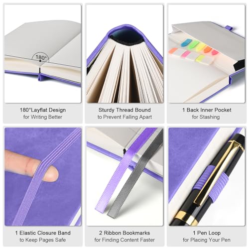 College Ruled Notebook A5, 312 Numbered Pages Diary, Lined Leather Journal - color: Purple, size: A5
