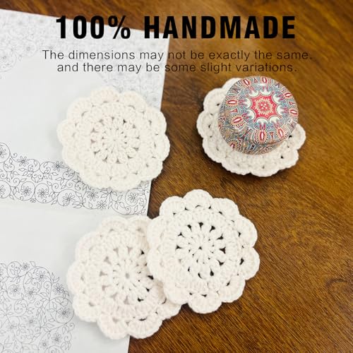 Handmade Crochet Coasters - Beige Floral Design, 4 inches, Coasters for Home Decoration, Tabletop Protection & Housewarming Gifts，4 Pieces
