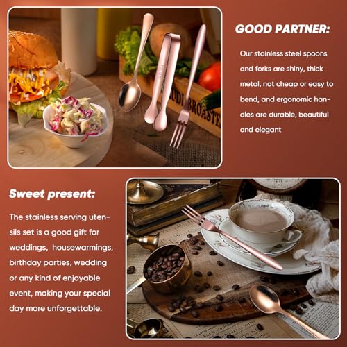 24 Pcs Mini Appetizers Forks and Spoons Tongs, Vivid Sharp Spoon, Rose Gold - color: Vivid Rose Gold, size: Sharp Spoon