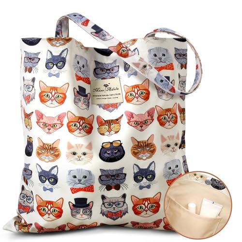 Miss Adola Aesthetic Buckle Tote Bag for Women - color: Glasses Cats