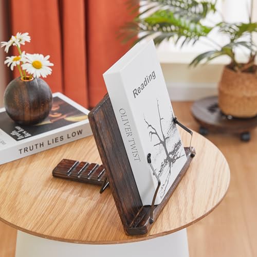 Rustic Wood Book Stand, Hands Free Holder for Cookbooks & Tablets