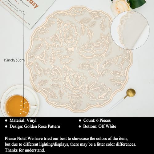 15'' Round Placemats Gold Rose Table Mats Set of 6 - color: Gold Rose