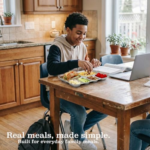 Korean Stainless Steel Divided Plates for Kids & Adults, Non-Toxic, 2-Pack - size: 6 Compartments (12x9.5Inch)