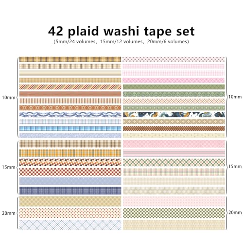Washi Tape Set 42 Rolls Vintage Plaid Colored Decorative Scrapbook Tape - color: Brown stripes