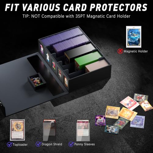 Gomyrod 5 Row 800+ Trading Card Storage Box with Commander Display - color: Black/Grey, size: 800+