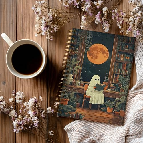 Notebook Journal for Women - A5 Spiral Notebook with Ghost in forest Design, Vintage Dark Romantic Ghost Wildflowers, Gothic Office & School Supplies, Unique Gifts for Women Birthday, Christmas (Moon Ghost) - color: Moon Ghost