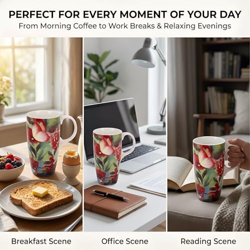Topadorn 17oz Ceramic Travel Mug with Lid, Botanical Floral Coffee Mug - color: Butterfly and Butterfly