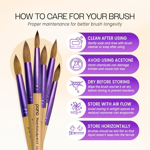 PANA Pure Kolinsky Hair Acrylic Nail Brush - Round Shape Purple Ferrule with Beige Wood Handle (Size 8) - color: Beige, size: Size 8