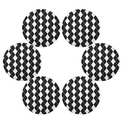 Black White Grid Round Placemats Washable ‌Heat Resistant‌ ‌Non-Slip Place Mats Table Place Mat for Kitchen Dining Set of 6 - color: Black White Harlequin Pattern, size: 15.4x15.4inx6
