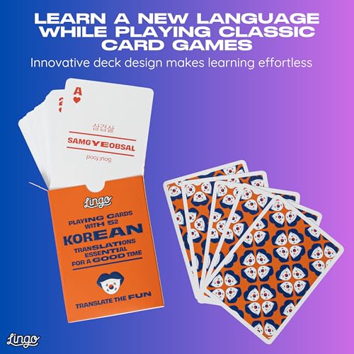 Playing Cards in Tin Box | Sturdy Travel Case | Hangul Language Learning Game Set with Useful Phrases | Fun Visual Korean Flashcard Deck to Increase Vocabulary and Pronunciation Skills