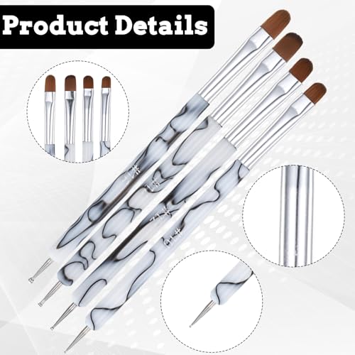 4 PCS French Tip Brush for Nails, 2-Way French Nail Brush with Dotting Tool, Acrylic Nail Tip Tool Brushes for Nails Detailed Designs DIY Manicure Salon