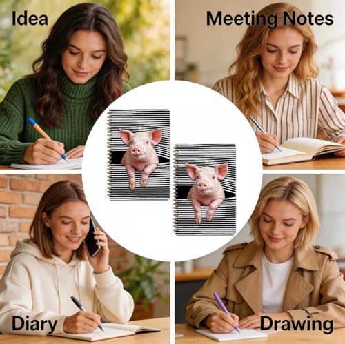 2 Pcs Funny Pig A5 Spiral Notebook, Cute Pig Gifts Journal Notebook - color: Multicolour 0032