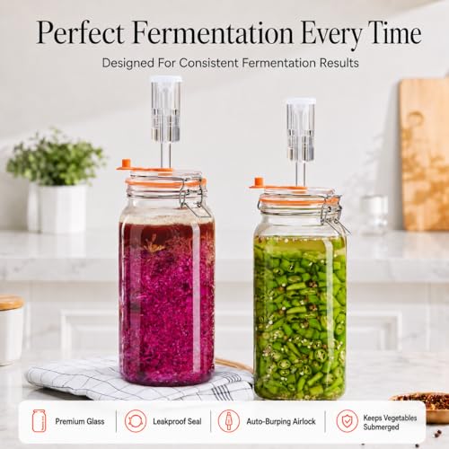 Fermentation Jars, 2L Fermenting Kit With Glass Weights, 2-Pack