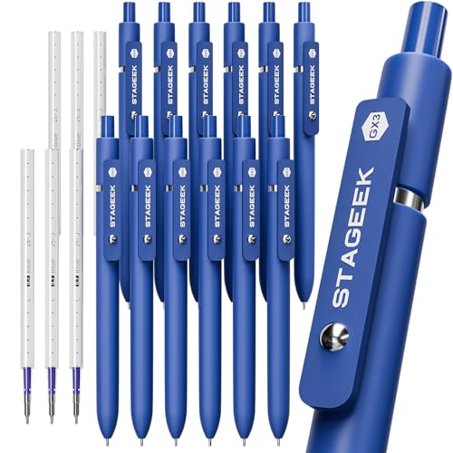 STAGEEK 12 Pcs GX3 Blue Gel Pens, Quick Dry Smooth Writing, with 3 Refills - color: 12Pcs Blue