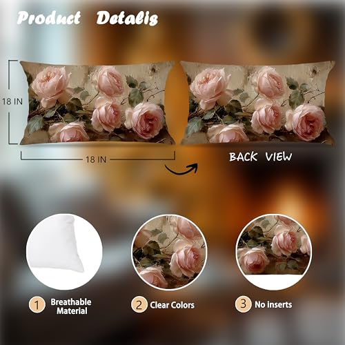 Vintage Pink Rose Floral Small Decorative Lumbar 12x20 Pillow Covers Decor,Pink Flower Rustic Cottagecore Decorative Throw Pillow Cover for Home Bedroom Room Decor Double-Sided Set of 2 - color: A-rose-6, size: 20" x 12" (Pack of 1)