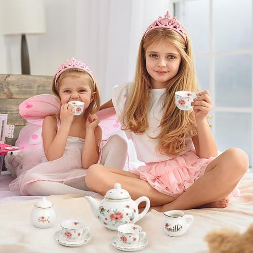 Porcelain Tea Set for Girls, Tea Party Set for Little Girls, Kids Tea Set Kitchen Pretend Play, Princess Tea Time Playset with Teapot Cups Carry Case, Toddler Girl Toys Birthday Gifts Age 3+ - style: A. Princess Tea Party
