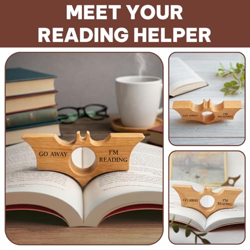 Book Page Holder, Thumb Book Page Holders with Engraved, Smooth Finish Wood Book Holder for Reading, Ideal Teachers Gifts, Reading Accessories Book Worm Gifts for Men (Natural Wood)
