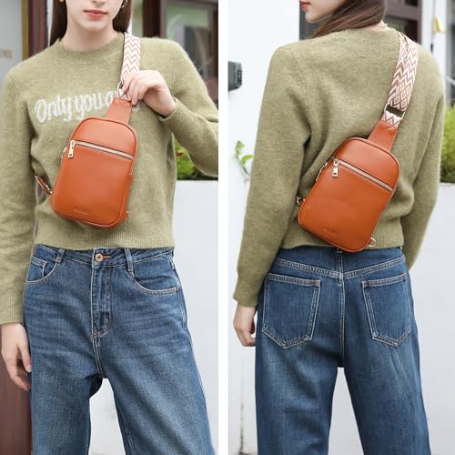 DIOMO Anti Theft Small Sling Bag for Women Cross Body Bag Trendy, RFID Fanny Packs Vegan Leather for Women Travel Belt Purse - color: Brown-Gold Zipper