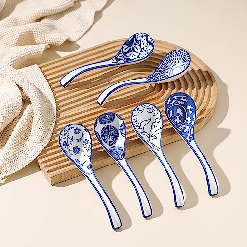Selamica 6.3 Inch Chinese Soup Spoons, Set of 6, Vintage Blue - size: 6.3 Inch, style: Vintage Blue