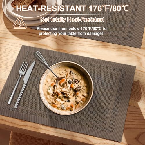 BETEAM Placemats Set of 8, Woven Vinyl Place Mats for Dining Table, Brown - color: Brown, size: 8 Pcs