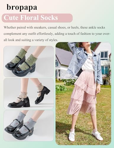 Women‘s Ruffle Ankle Socks,Vintage Patterned,Short Casual Dress Sock,Cute Princess Lettuce Floral Socks 6 Pack - color: 6pairs(floral Pattern)