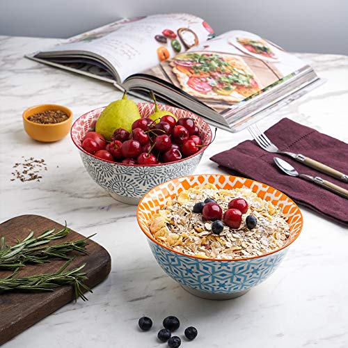 Selamica 7 inches Porcelain Cereal Bowl Set - Set of 6, Ceramic bowls, Soup Bowl Set for Cereal, Soup, Salad and Pasta, Assorted Colors - color: Assorted Colors, size: 7 Inches